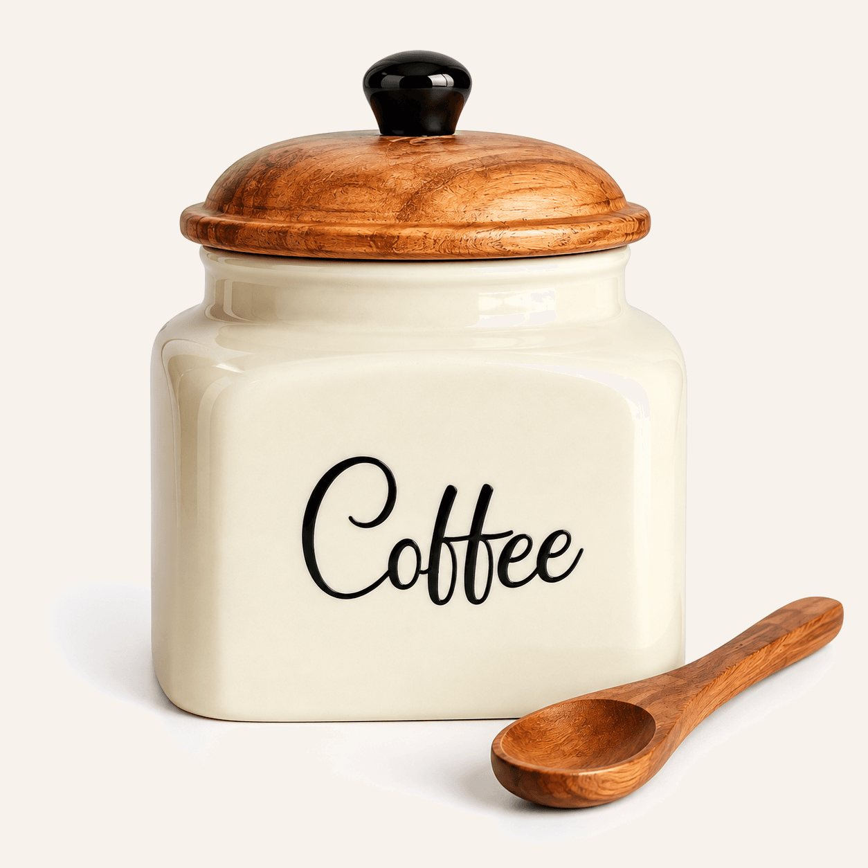Heritage Coffee Jar with Wooden lid and spoon - Image 1