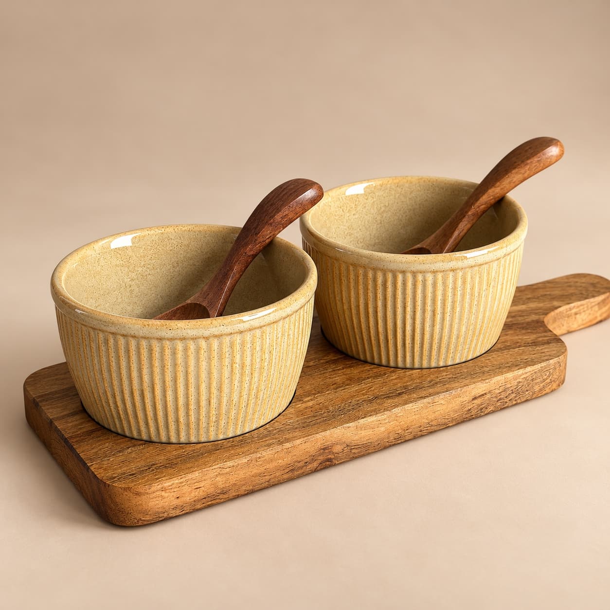 Mrittika Soup Bowl Set with Wooden Tray — image 1 of 5
